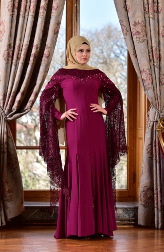Plum Hijab Evening Dress 1713197-07