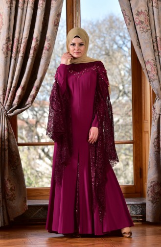 Robe de Soirée Perlées 1713197-07 Plum 1713197-07