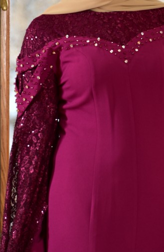 Plum Hijab Evening Dress 1713197-07