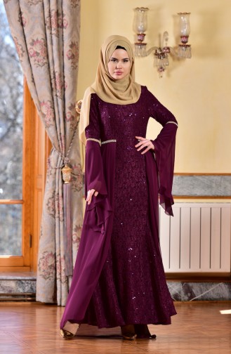 Plum Hijab Evening Dress 52692-05