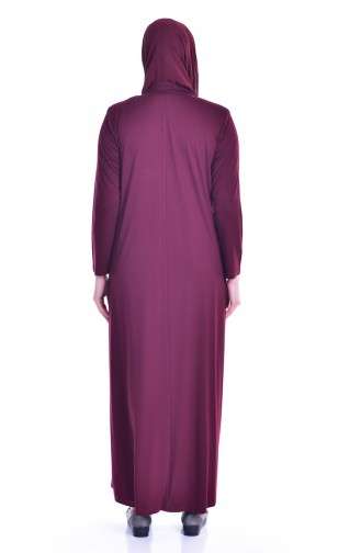Gemustertes Hijab Mantel mit Knöpfen 1010-04 Weinrot 1010-04