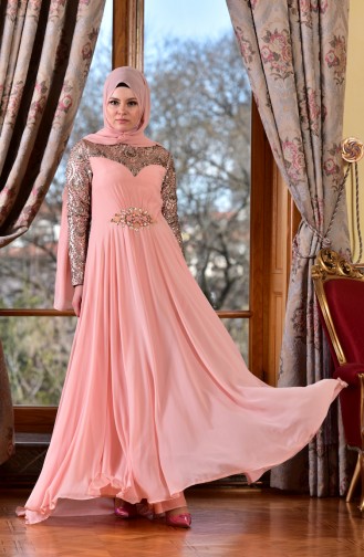 Powder Hijab Evening Dress 1713186-01