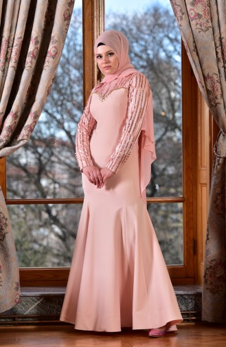 Powder Hijab Evening Dress 1713210-03