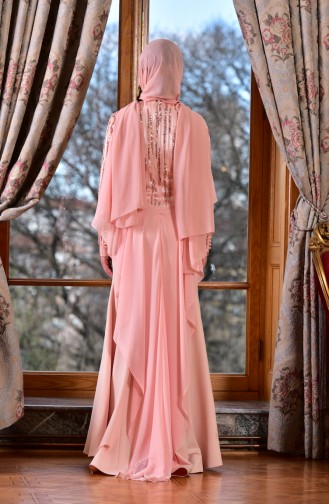 Powder Hijab Evening Dress 1713210-03