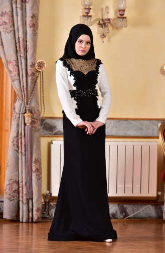 Perlenabendkleid mit Spitzen 1713223-03 Naturfarbe Schwarz 1713223-03