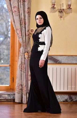 Perlenabendkleid mit Spitzen 1713223-03 Naturfarbe Schwarz 1713223-03