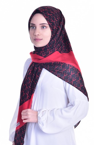 140 cm Desenli Eşarp Şal 503176-09 Kırmızı Siyah