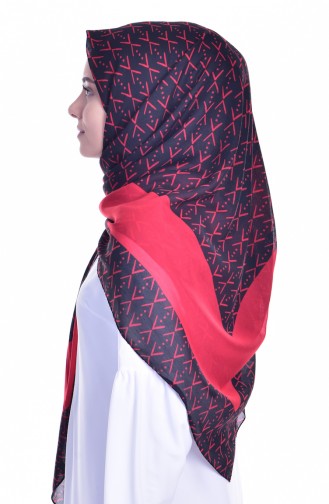 140 cm Desenli Eşarp Şal 503176-09 Kırmızı Siyah