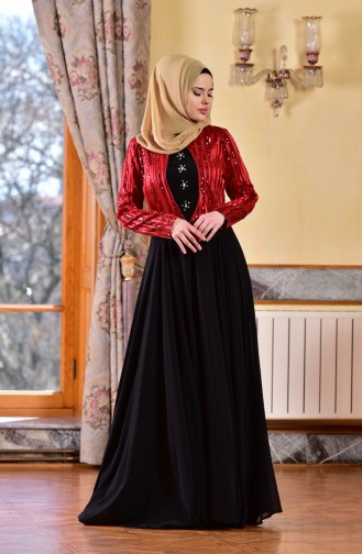 Robe de Soirée Paillette Mousseline 1713173-01 Rouge Noir 1713173-01