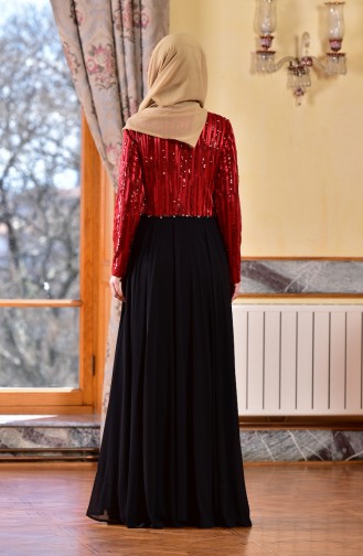 Robe de Soirée Paillette Mousseline 1713173-01 Rouge Noir 1713173-01