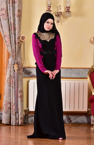 Perlenabendkleid mit Spitzen 1713223-02 Zwetschge Schwarz 1713223-02