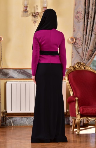 Robe de Soirée a Dentelle et Perles 1713223-02 Plum Noir 1713223-02