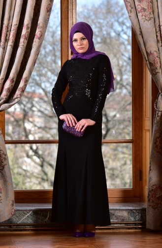 Black Hijab Evening Dress 1613943-02