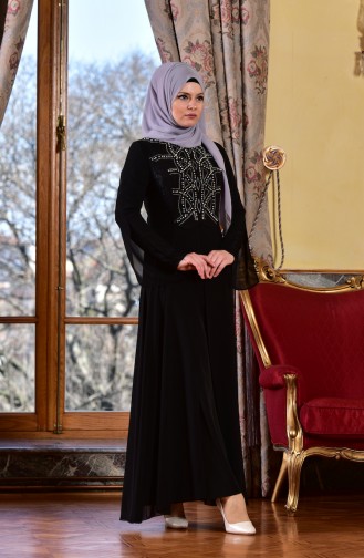 Robe de Soirée Perlées 1613944-01 Noir 1613944-01