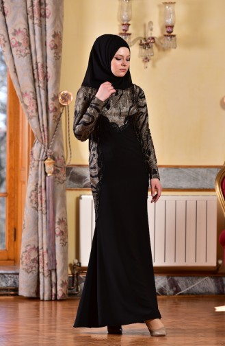 Black Hijab Evening Dress 1713171-01