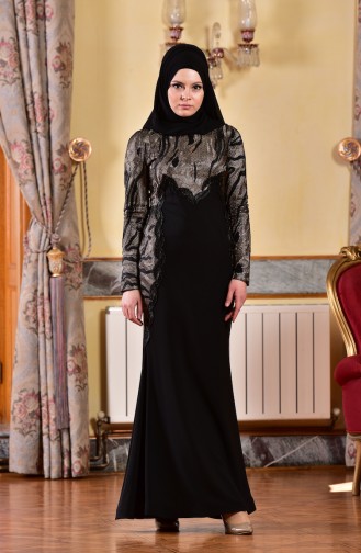 Black Hijab Evening Dress 1713171-01