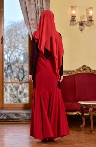 Dantelli Abiye Elbise 1713176-02 Kırmızı