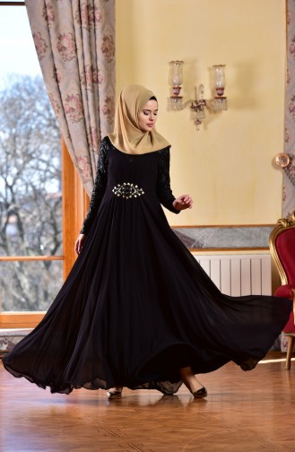 Black Hijab Evening Dress 1713186-02