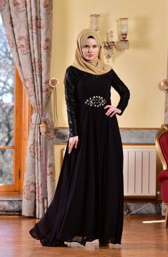 Black Hijab Evening Dress 1713186-02