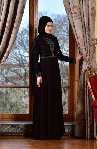Black Hijab Evening Dress 1713191-02