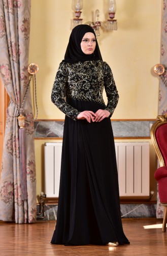 Black Hijab Evening Dress 1713218-01