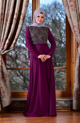 Abendkleid mit Perlen 1713299-01 Zwetschge 1713299-01