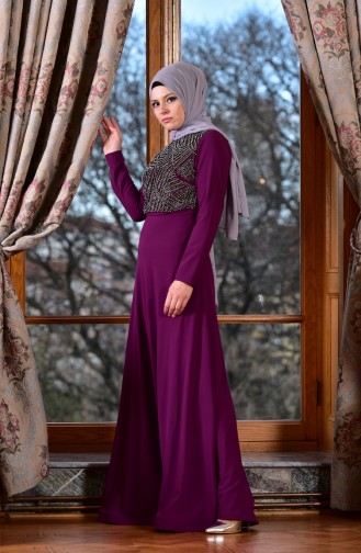 Robe de Soirée Perlées 1713299-01 Plum 1713299-01