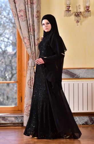 Black Hijab Evening Dress 52692-04