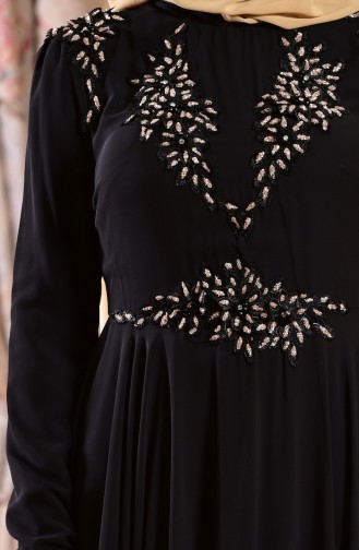 Robe de Soirée Lacée en Mousseline 8000-04 Noir 8000-04