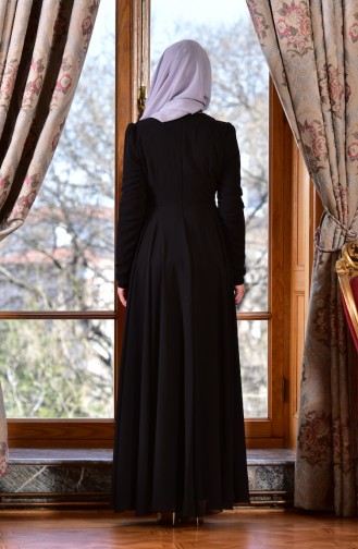 Black Hijab Evening Dress 8013-01