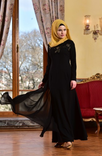 Black Hijab Evening Dress 1713182-01