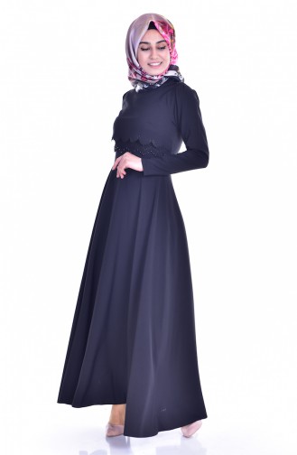 Lasergeschnittenes Kleid mit Spitzen 8117-03 Schwarz 8117-03