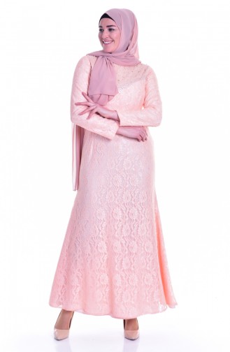 Salmon Hijab Evening Dress 1713185-04