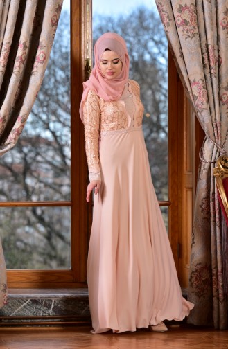 Salmon Hijab Evening Dress 1713191-04