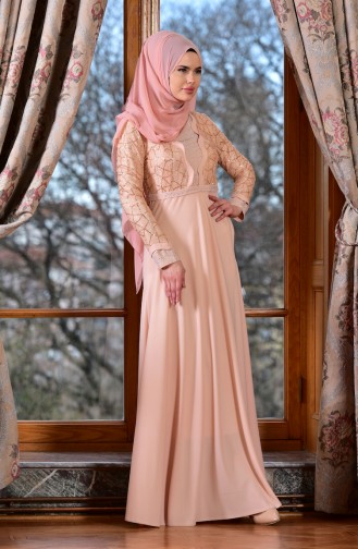 Salmon Hijab Evening Dress 1713191-04