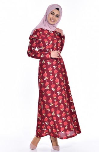 Claret Red Hijab Dress 5189-02