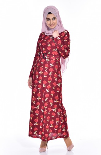 Claret Red Hijab Dress 5190-03