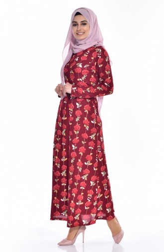 Claret Red Hijab Dress 5190-03
