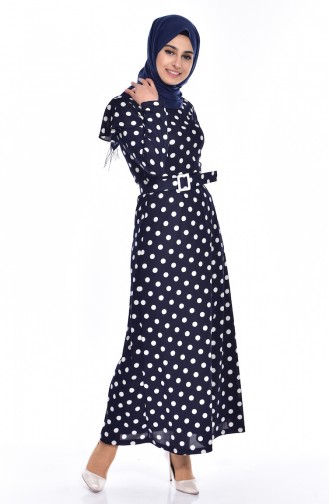 Navy Blue Hijab Dress 5188-03