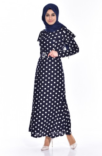 Navy Blue Hijab Dress 5188-03