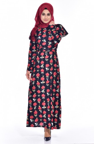 Navy Blue Hijab Dress 5189-03
