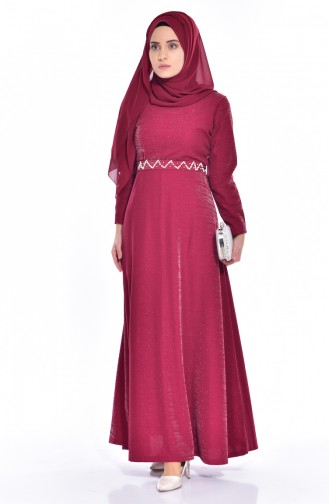 Claret Red Hijab Dress 4858-05