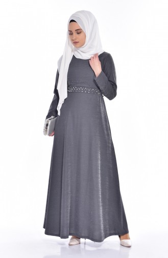 فستان بتصميم محاك بخيوط لامعة مُزين بالؤلؤ عند الخصر  4851-07