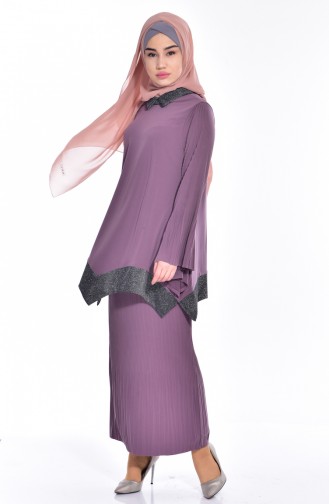 Ensemble Deux Pieces Tunique Jupe a Paillette 1950-06 Rose Pâle 1950-06