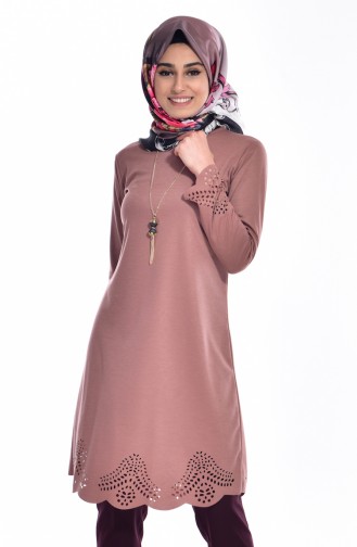 Laser Cut Tunic With Necklace 0657-09 Dry Rose 0657-11