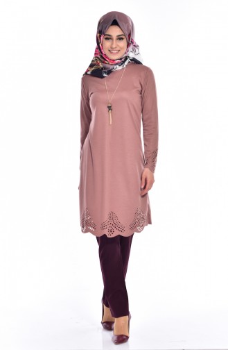 Laser Cut Tunic With Necklace 0657-09 Dry Rose 0657-11