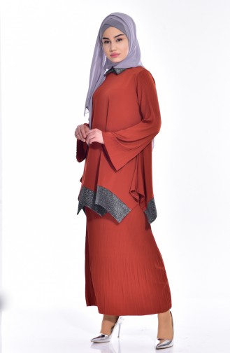 Ensemble Deux Pieces Tunique Jupe a Paillette 1950-05 Brique 1950-05