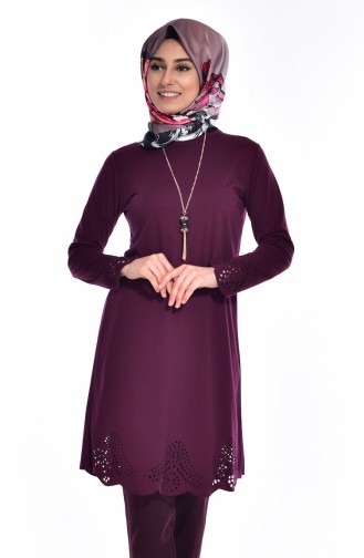 Laser Cut Tunic With Necklace 0657-09 Damson 0657-10