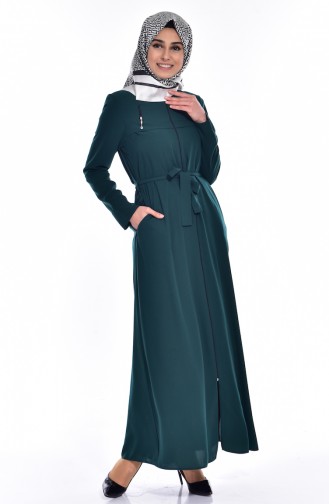 Abaya a Fermeture et Capuche 2516-04 Vert Noisette 2516-04