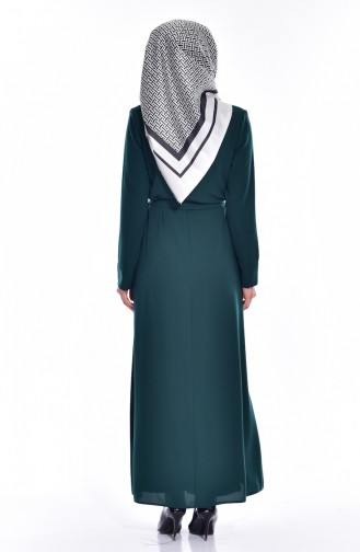 Abaya a Fermeture et Capuche 2516-04 Vert Noisette 2516-04